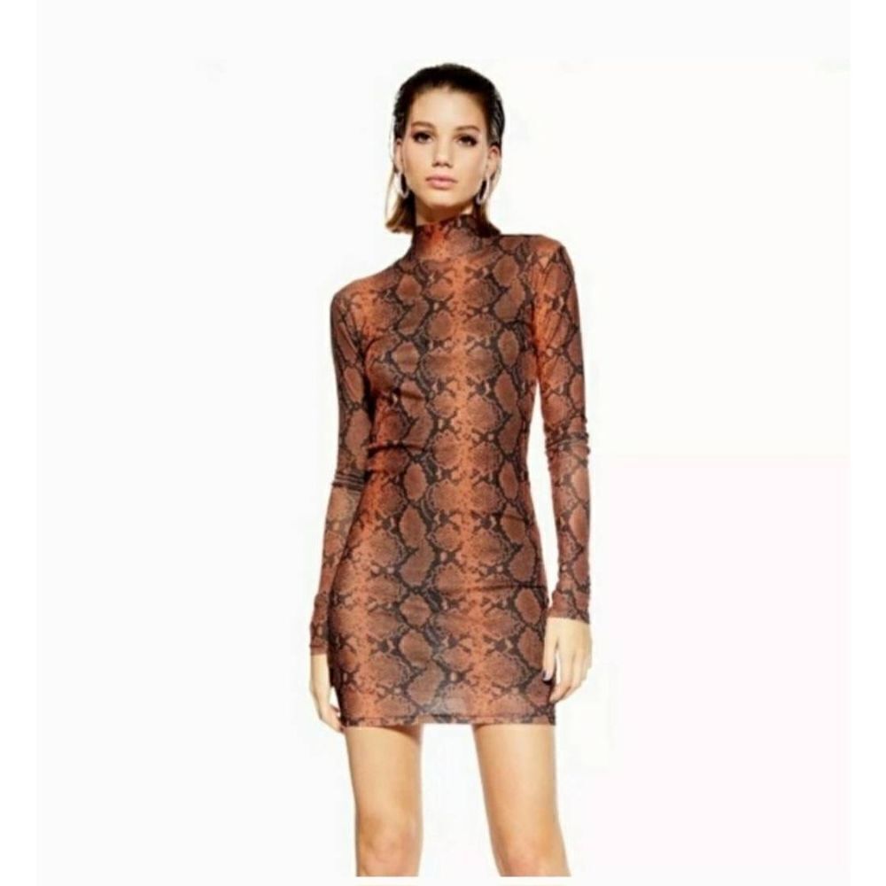 Topshop womens Sz 6 brown black snake print bodycon dress